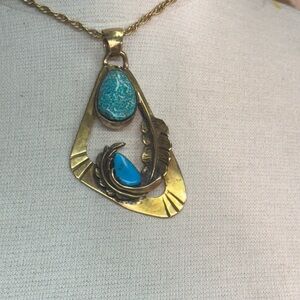 Navajo Inspired Pendant with natural Turquoise.